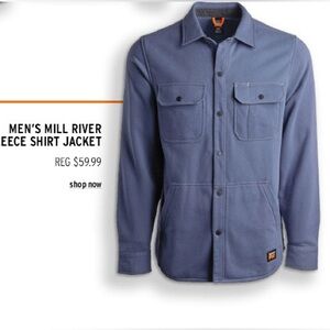 Timberland Men's Blue Mill River Fleece Button Down Shirt Jacket